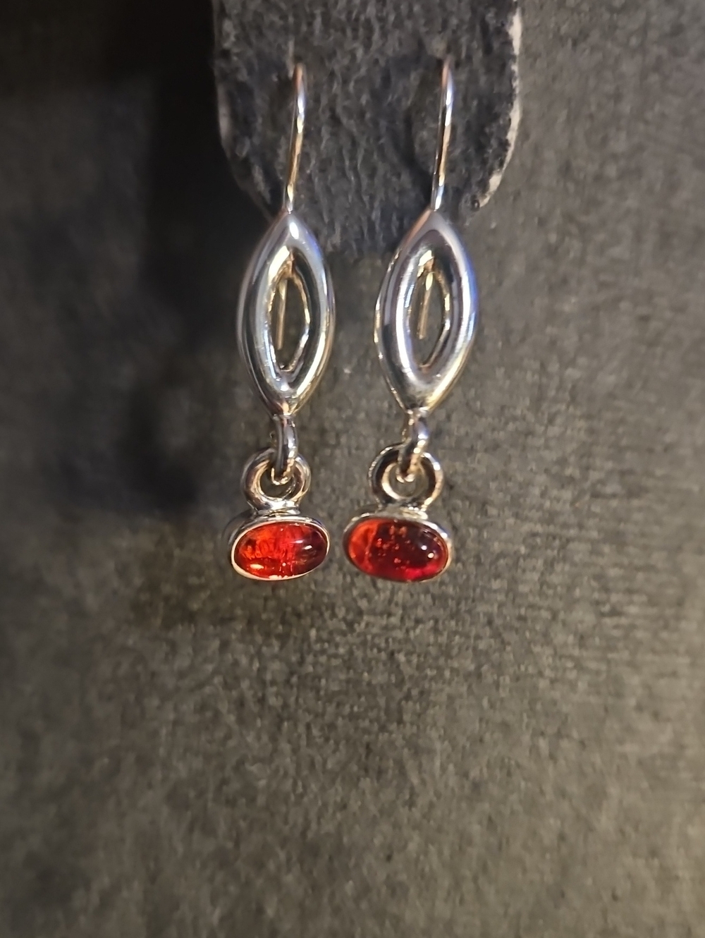 Silver Toned & Ruby Drop Earrings with Red Gemstone